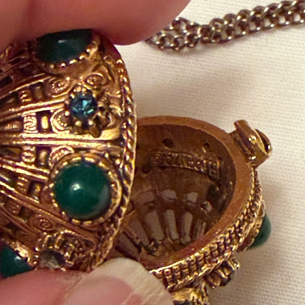 Vintage Florenza Goldtone Green Red Beaded Pendant with necklace mad men vibe - Picture 13 of 13